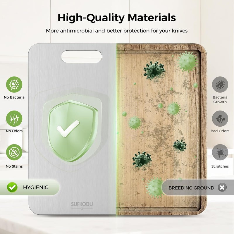 sufkodu Titanium Cutting Board Set of 3, Titanium Cutting Boards for Kitchen, 100% Double-Sided Titanium Cutting Boards, Separate Raw and Cooked Food Areas, Non-Toxic, Dishwasher Safe (S+ M + L) - Image 4